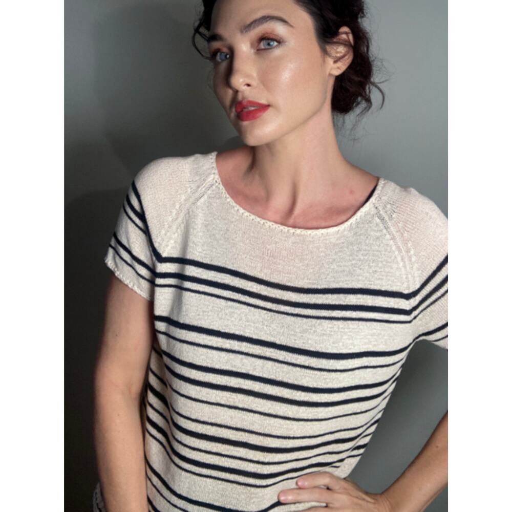 Vintage Sailor Striped Linen Knit Sweater Short Sleeve ~ Shipster Summer ~Size L